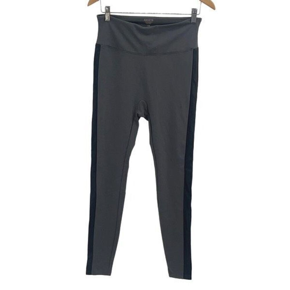 Assets‎ By Spanx Womens High Waisted Faux Leather Trim Leggings Gray Black Large
